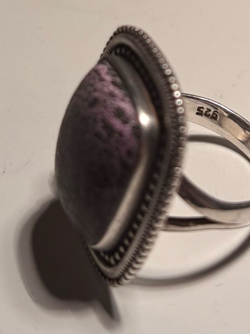 Chic Silver and Purpurite stone Ring 925 sterling silver cocktail vintage ring - Picture 12 of 15